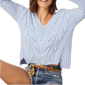 Women's S Anthropologie Ramona Cable-Knit Sweater in Baby Blue